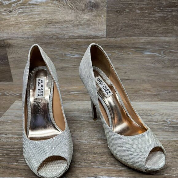 Badgley Mischka Drama Platino Matallic Mesh Pump Women's Size 7 - Picture 7 of 7